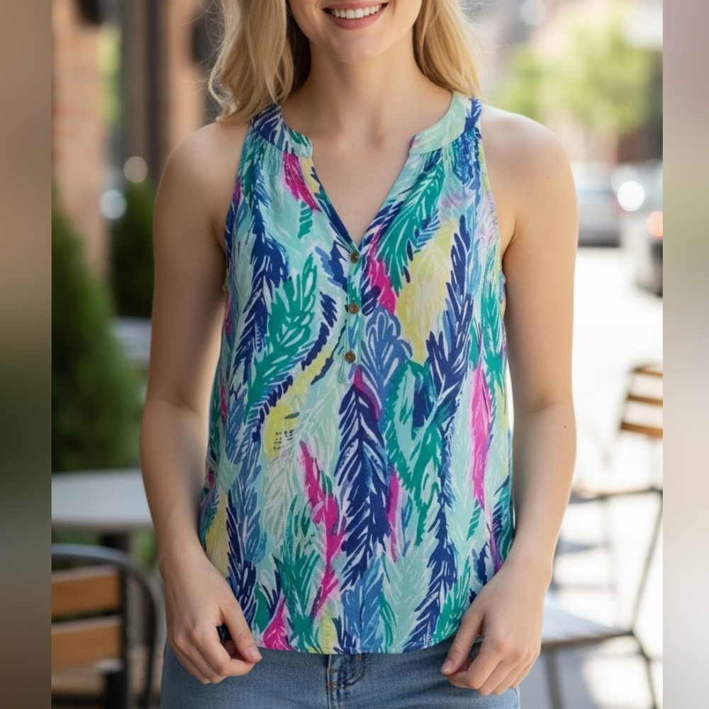 Lilly Pulitzer Bailey Sleeveless Silk Top In Multi Light As A Feather Size XS